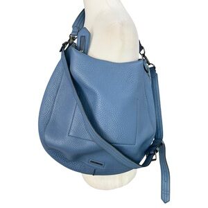 REBECCA MINKOFF Pebbled Leather Hobo Bag Blue Braided Shoulder Purse